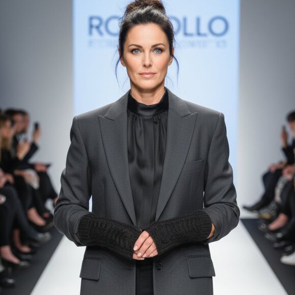 Black Gray HandKnit Seamless Wool Blend Gloves Mittens - Picture 1 of 9